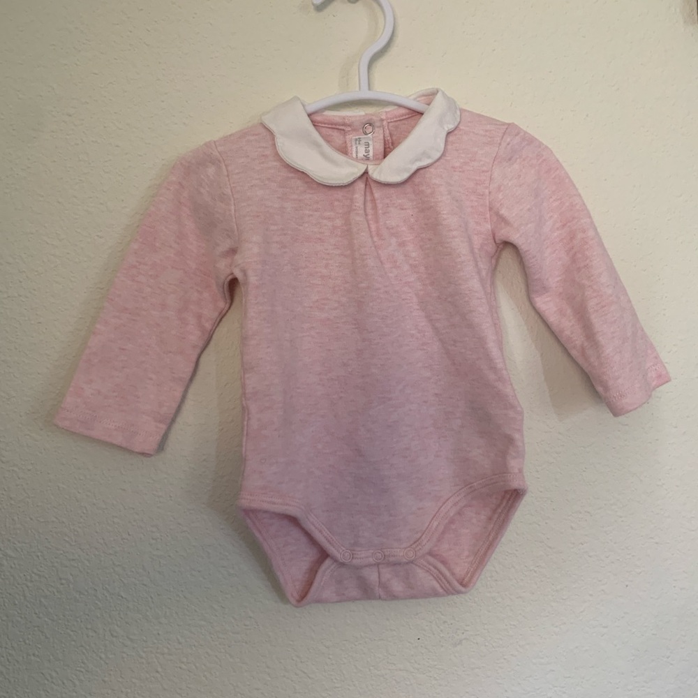 Mayoral Pink Long Sleeve Baby Bodysuit with White Collar